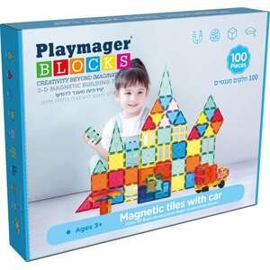 Playmager סט חלקי מגנט 100 חלקים עם מכונית