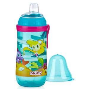 מימייה Nuby 360 מ״ל פיה רכה + תפס חגורה – טורקיז