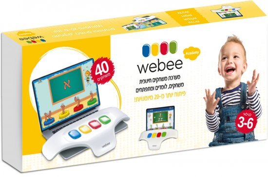 מערכת חינוכית Webee Academy לגילאי 3-6 הכוללת 40 משחקים חינוכיים +  כבל USB + מתאם לטאבלטים וטלפונים ניידים + קוד גישה לאתר המשחקים ולמערכת מעקב ההורים.