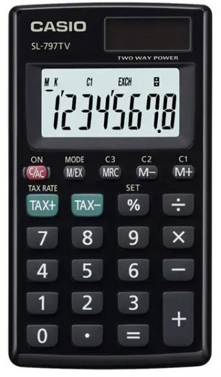 מחשבון כיס נטען סולארית Casio SL-797TV-BK צבע שחור