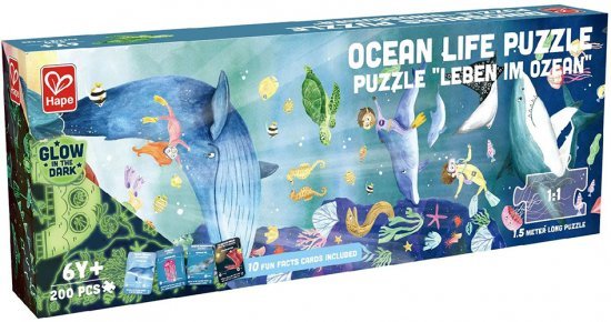 פאזל ארוך זוהר בחושך 200 חלקים מבית Hape - החי באוקיינוסים