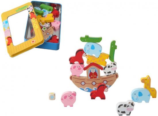 משחק שיווי משקל מעץ של תיבת נח במארז פח מבית Linda Toys