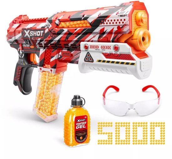 רובה כדורי ג'ל + 5,000 כדורי ג'ל ומשקפי מגן X-Shot - Hyper Gel Clutch