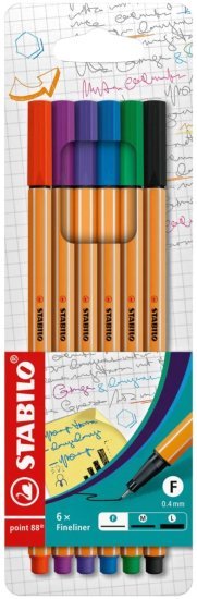 חבילת עטים 0.4 מ"מ 6 צבעים STABILO Point 88