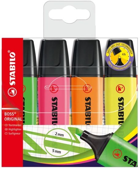 חבילת מרקרים 4 צבעים STABILO BOSS ORIGINAL