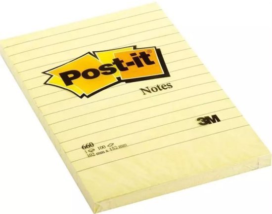 פנקס 100 פתקים דביקים 102X152 מ''מ עם שורות מבית 3M Post-It - צהוב