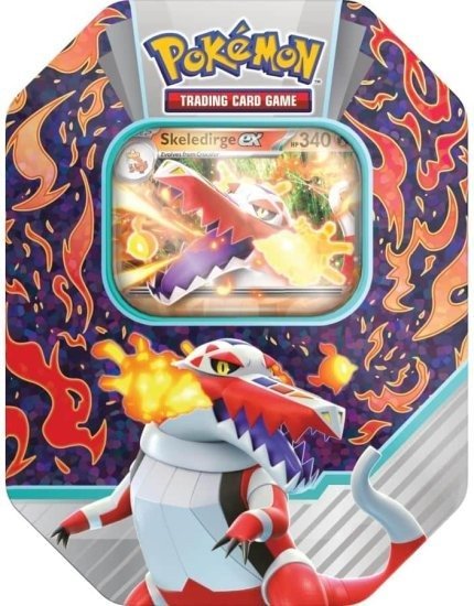 קלפי אספנות פוקימון 4 חפיסות + קופסת אחסון + קלף פרומו Pokemon TCG: Paldea Partners Tin - Skeledirge ex