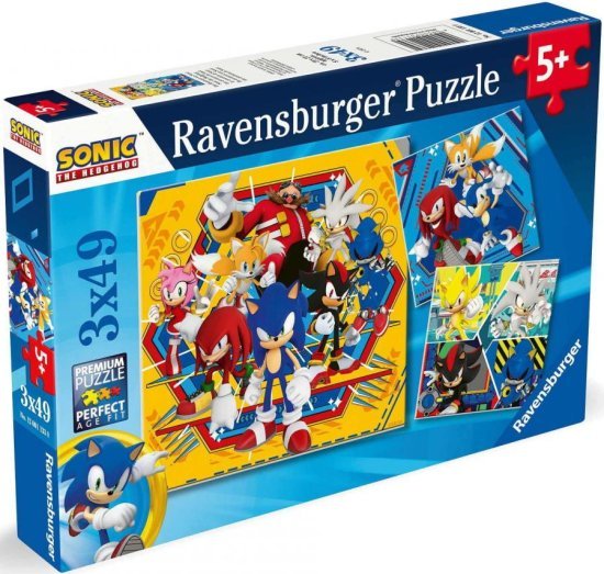 מארז 3 פאזלים 49 חלקים מבית Ravensburger - סוניק הקיפוד