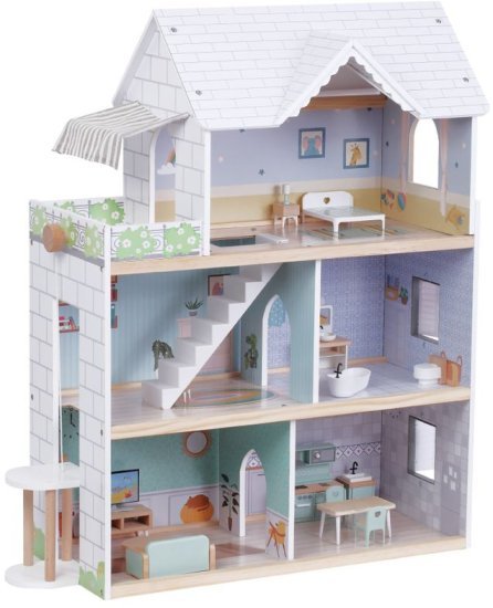 בית בובות מעץ 3 קומות כולל ריהוט מבית Pit Toys