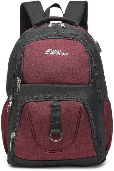 תיק גב למחשב נייד בגודל 16 אינץ’ דגם Peak מבית Camel Mountain - צבע שחור / אדום