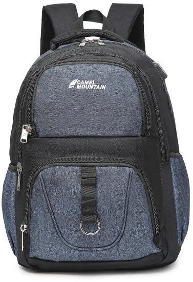 תיק גב למחשב נייד בגודל 16 אינץ’ דגם Peak מבית Camel Mountain - צבע שחור / כחול כהה