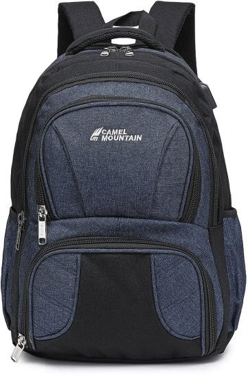 תיק גב למחשב נייד בגודל 16 אינץ’ דגם Himalaya מבית Camel Mountain - צבע שחור / כחול כהה