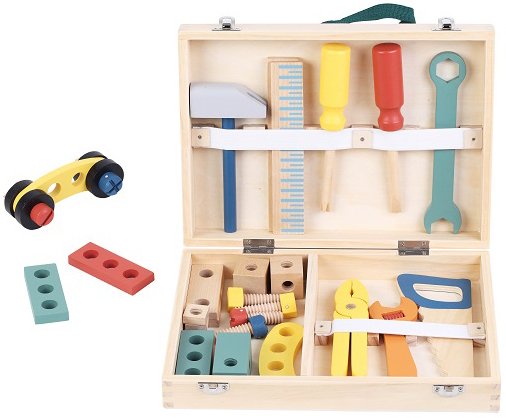 מזוודת כלי עבודה מעץ מלא 22 חלקים לילדים Pit Toys