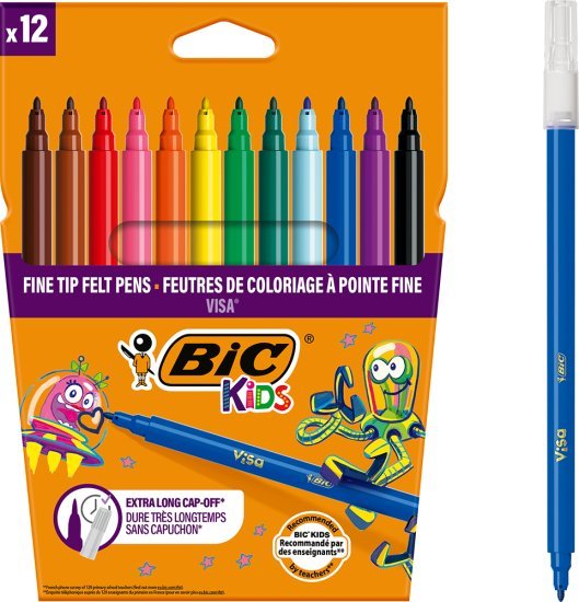 חבילת 12 טושים צבעוניים חוד דק BIC Kids Visa