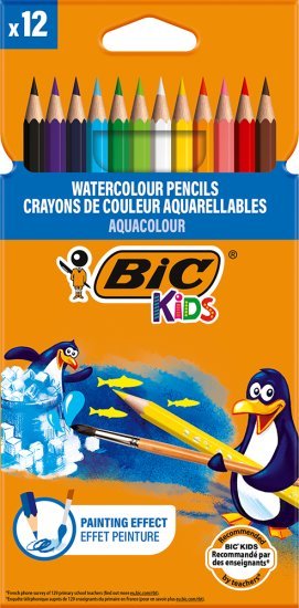 חבילת 12 עפרונות אקוורל צבעוניים BIC Kids Aquacolor