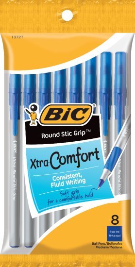 חבילת 8 עטים כדוריים 1.2 מדיום BIC Round Stic Grip - כחול