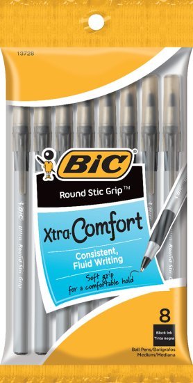 חבילת 8 עטים כדוריים 1.2 מדיום BIC Round Stic Grip - שחור