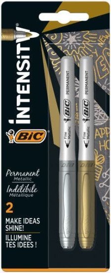 חבילת 2 טושים פרמננט מטאלי זהב / כסף BIC Intensity Fine