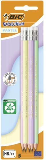 חבילת 5 עפרונות גרפיט פסטל HB עם מחק BIC Ecolutions Evolution