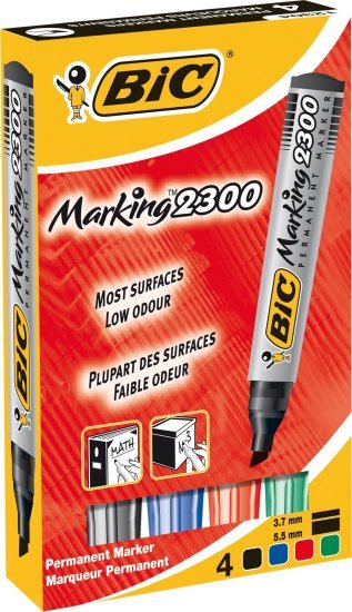 חבילת 4 טושים פרמננטים ראש שטוח BIC 2300