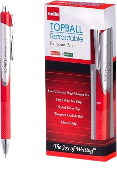 חבילת 12 עטים כדוריים לחיצים 1.0 דגם Cello Topball מבית BIC - אדום