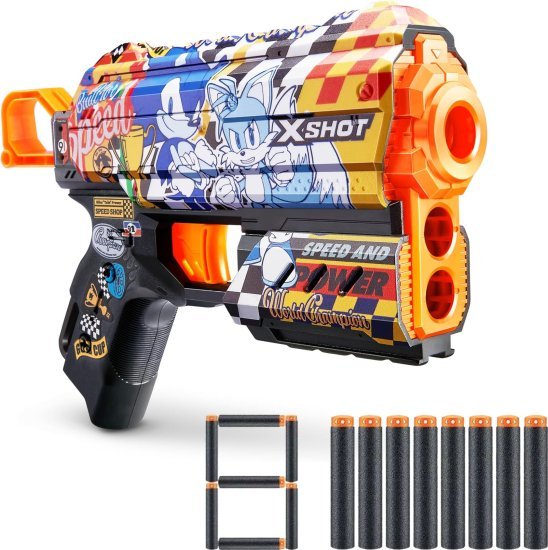 אקדח חצים - X-Shot Skins Flux Dart Blaster - Sonic the Hedgehog (Super Speed) - כולל 8 חצים
