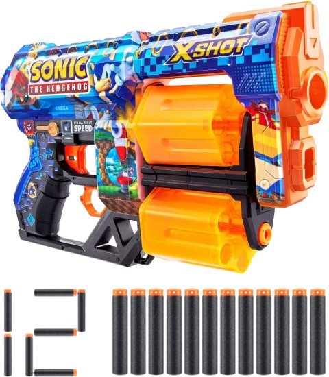 אקדח חצים - X-Shot Skins Dread Blaster - Sonic the Hedgehog (Mega Sonic) - כולל 12 חצים