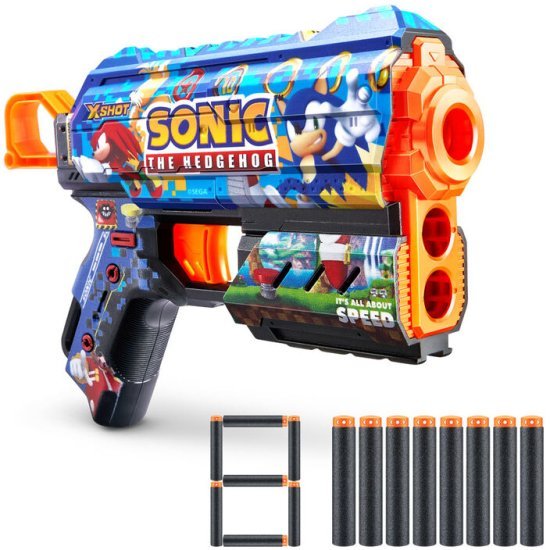 אקדח חצים - X-Shot Skins Flux Dart Blaster - Sonic the Hedgehog (Mega Sonic) - כולל 8 חצים