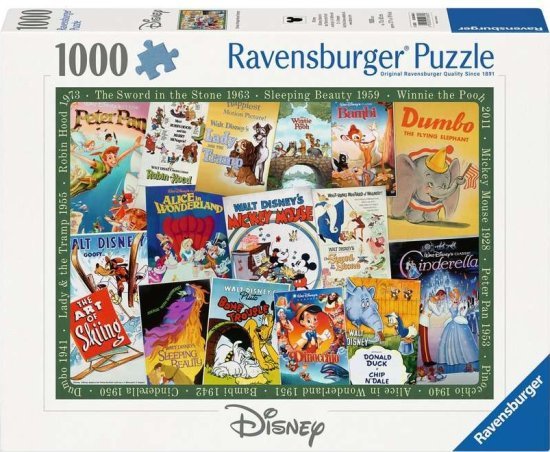 פאזל 1000 חלקים מבית Ravensburger - פוסטרים סרטי וינטג' של דיסני
