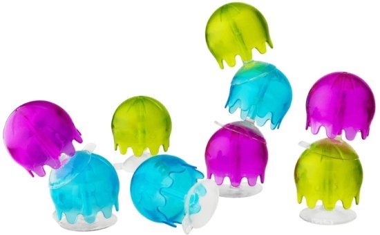 סט 9 צעצועים שקופים נצמדים לאמבטיה מבית Boon - כחול/ירוק / סגול