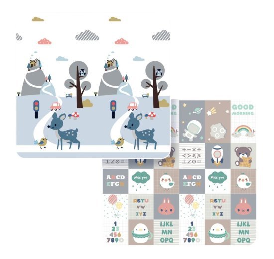 משטח פעילות מתקפל דו צדדי לתינוקות מבית Yamayo - איורי אותיות ומילים באנגלית וחיות לצד הדרך