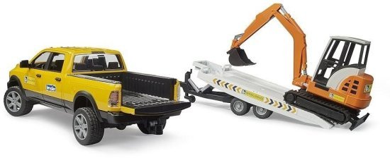 רכב עבודה RAM  + נגרר ומחפרון קטן מבית Bruder