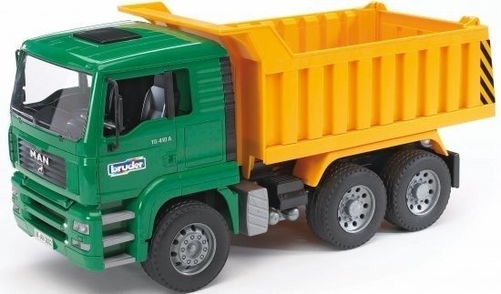 משאית עפר MAN עם מיכל מתרומם + טרקטור Bobcat מבית Bruder