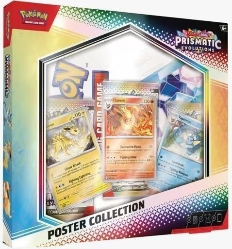 מארז קלפי אספנות פוקימון Pokemon TCG: Scarlet & Violet Prismatic Evolutions Poster - מארז המכיל 6 Prismatic Evolutions Poster Collection (קייס סגור)