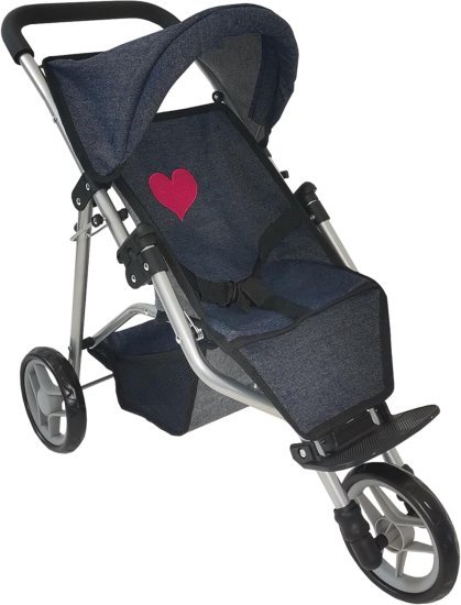 עגלה לבובה 3 גלגלים מבית New York Doll Collection - צבע כחול ג'ינס כהה