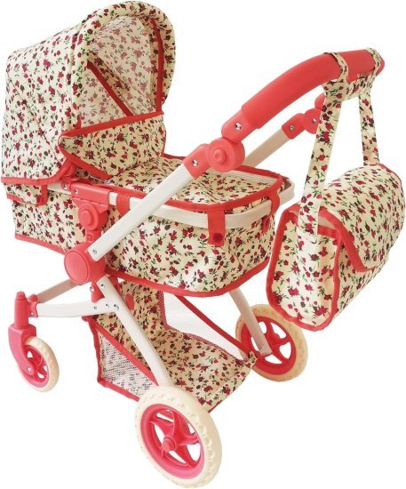 עגלת שכיבה ישיבה לבובה + תיק מבית New York Doll Collection - פרחוני