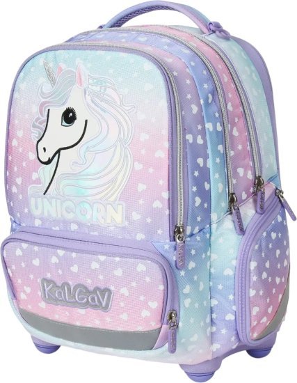 תיק גב אורתופדי לילדים דגם X-Fix מבית Kal Gav - צבע לילך, עיצוב חד קרן