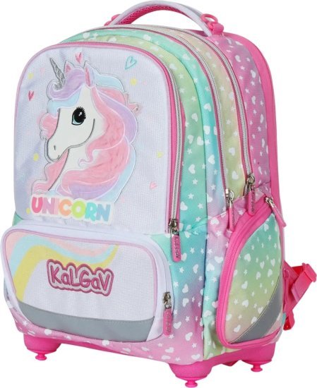 תיק גב אורתופדי לילדים דגם X-Fix מבית Kal Gav - צבע ורוד, עיצוב חד קרן