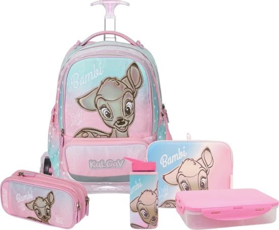 המארז המושלם לכיתה א' דגם X-Fix טרולי מבית Kal Gav - צבע ורוד תכלת, עיצוב במבי