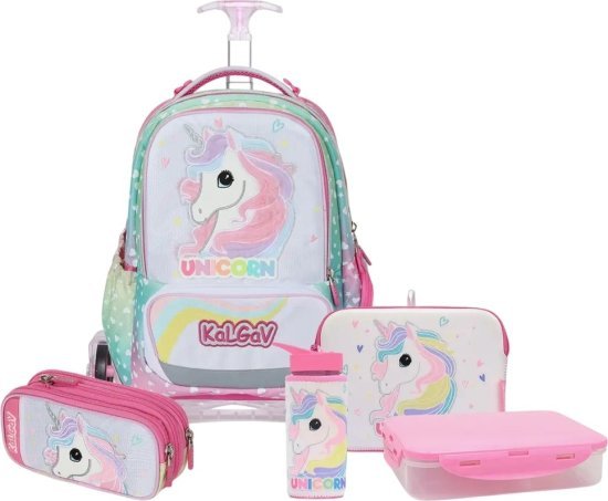 המארז המושלם לכיתה א' דגם X-Fix טרולי מבית Kal Gav - צבע ורוד, עיצוב חד קרן