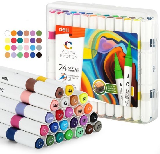 מארז 24 טושים אקרילים דו צדדים Deli