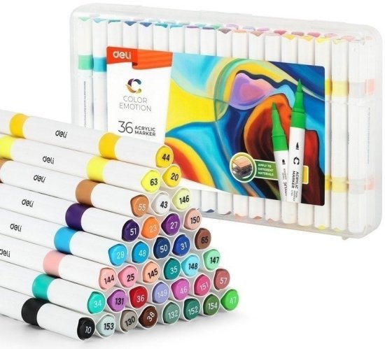 מארז 36 טושים אקרילים דו צדדים Deli