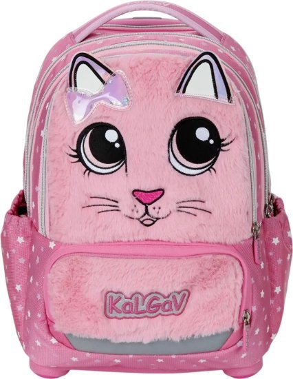 תיק גב טרולי אורתופדי לילדים דגם iTrolley מבית Kal Gav - צבע ורוד, עיצוב חתול