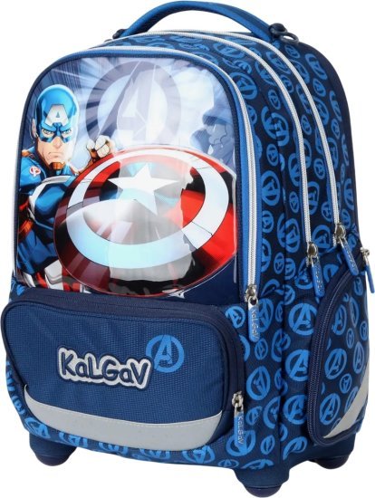 תיק גב אורתופדי לילדים דגם X-Fix מבית Kal Gav - צבע כחול נייבי, עיצוב קפטן אמריקה