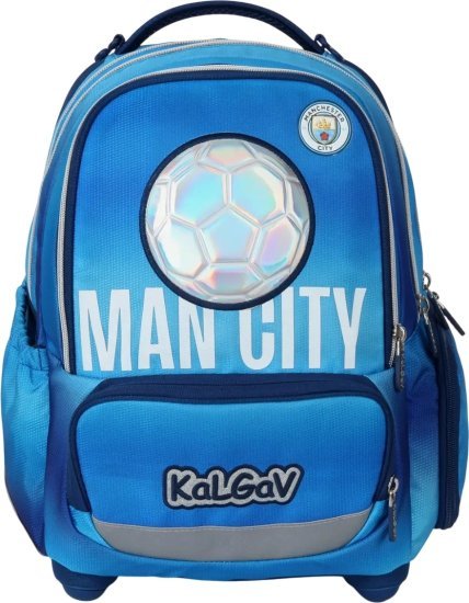 תיק גב אורתופדי לילדים דגם X-Fix מבית Kal Gav - צבע כחול, עיצוב מנצ'סטר סיטי