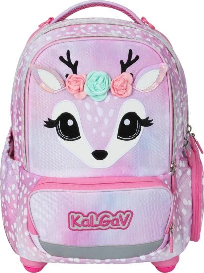 תיק גב אורתופדי לילדים דגם X-Fix מבית Kal Gav - צבע ורוד, עיצוב צבי
