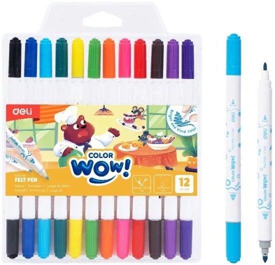 מארז טושים דו צדדיים 12 צבעים Deli