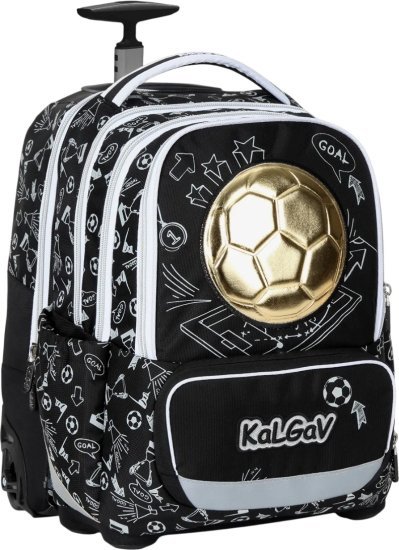 תיק גב טרולי אורתופדי לילדים דגם iTrolley מבית Kal Gav - צבע שחור, עיצוב כדור כדורגל
