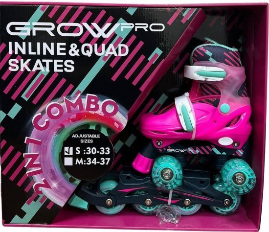 קומבו סקייטים ורולר בליידס Grow - צבע ורוד - מידה 30-33