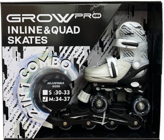 קומבו סקייטים ורולר בליידס Grow - צבע אפור - מידה 34-37